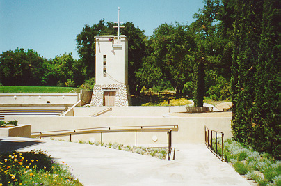 North lighting tower viewed from stage-left, off stage.