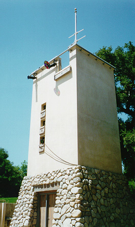 North lighting tower viewed from its base.